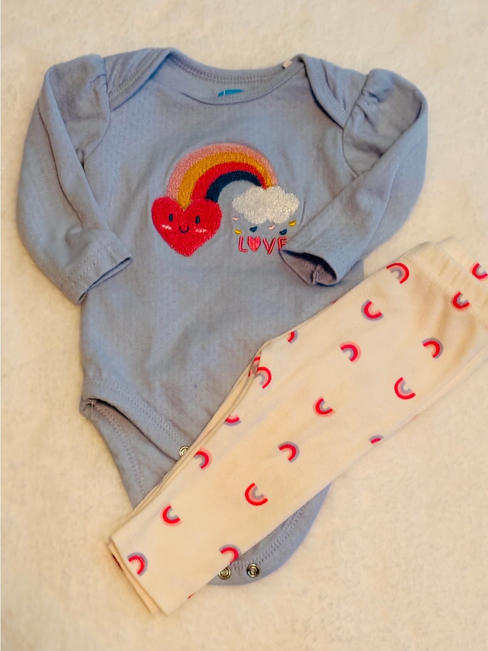 Children's Light Blue Rainbow Love One-Piece with Pink Leggings